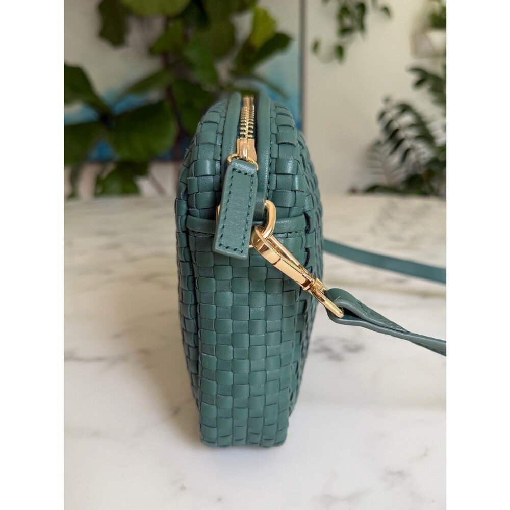 Quince Italian Leather Handwoven Crossbody Bag Emerald Green - Picture 9 of 14